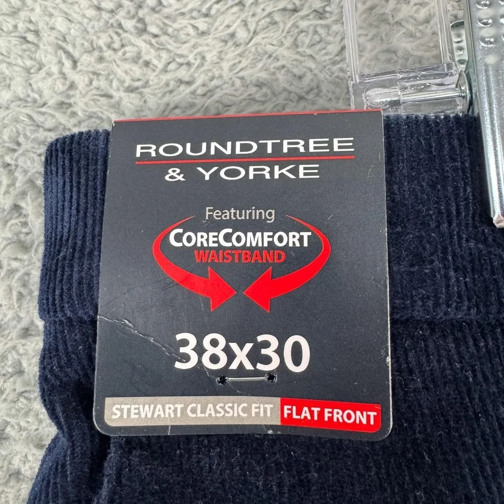 Roundtree & Yorke Pants Mens 38x30‎ Navy Corduroy Stewart Classic Fit Stretch